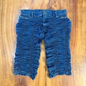 Vintage Y2K Becky Line Denim Jeans 11 Fully Ruched Stretch Crop capri Denim A25